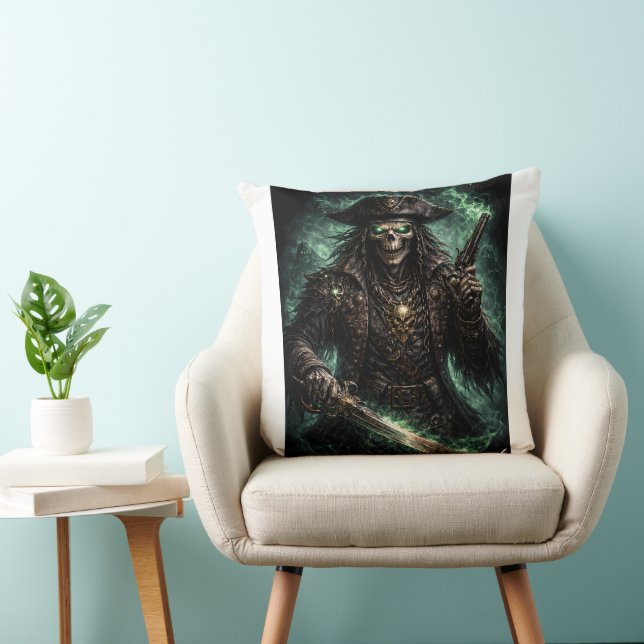 Phantom Pirate Skull – Dark Fantasy Reaper Throw Pillow (Chair)