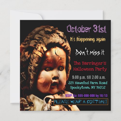 Phantom Scary Spooky Freaky doll Halloween Invitation