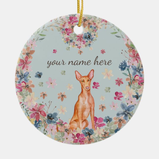 Pharaoh Dog Puppy flower print Ceramic Ornament (Front)