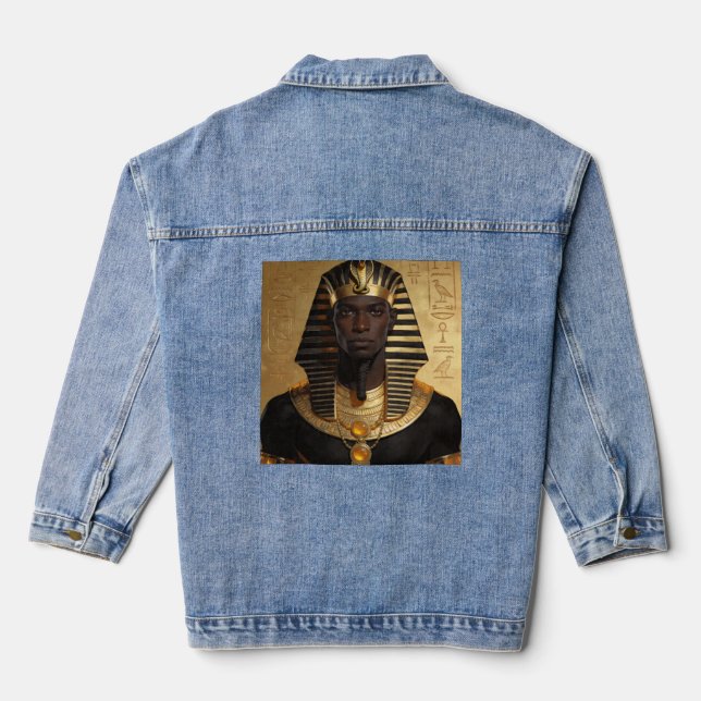 Pharaoh Energy — Ancient African King Modern Art Denim Jacket (Back)