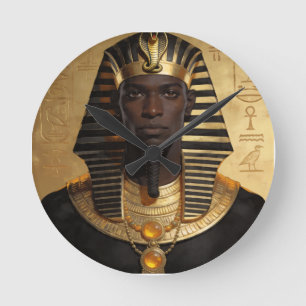 Pharaoh Energy — Ancient African King Modern Art Round Clock