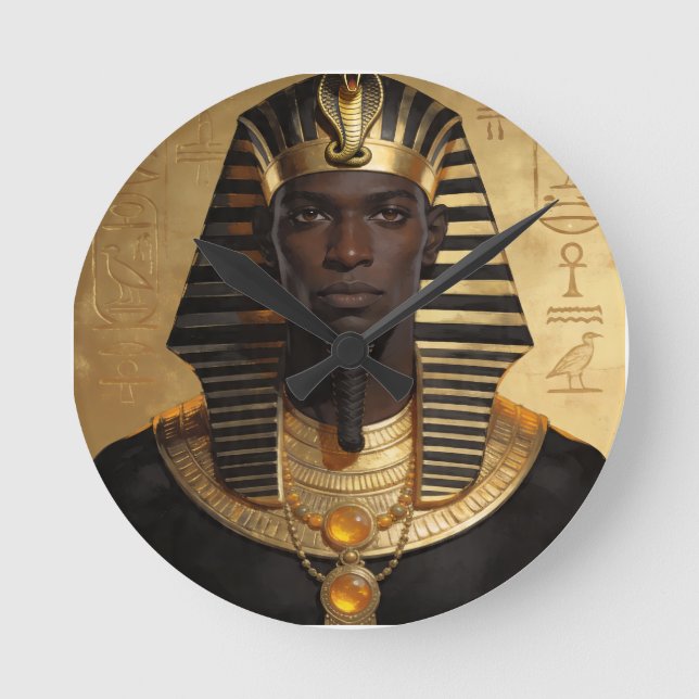 Pharaoh Energy — Ancient African King Modern Art  Round Clock (Front)