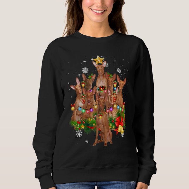 Pharaoh Hound Christmas Dog Tree Lights Pajamas Fa Sweatshirt (Front)