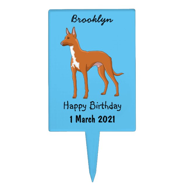 Pharaoh hound dog cartoon illustration cake topper (Front)