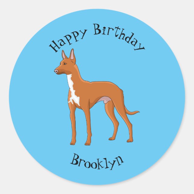 Pharaoh hound dog cartoon illustration classic round sticker (Front)