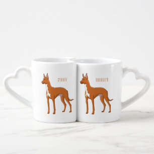 Pharaoh hound dog cartoon illustration coffee mug set