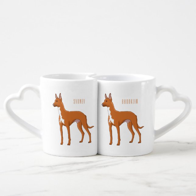 Pharaoh hound dog cartoon illustration coffee mug set (Back Nesting)