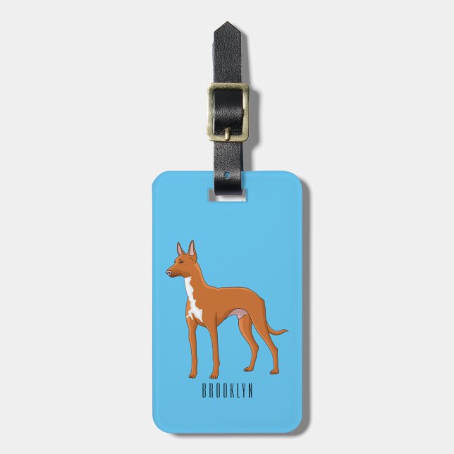Pharaoh hound dog cartoon illustration luggage tag (Front Vertical)