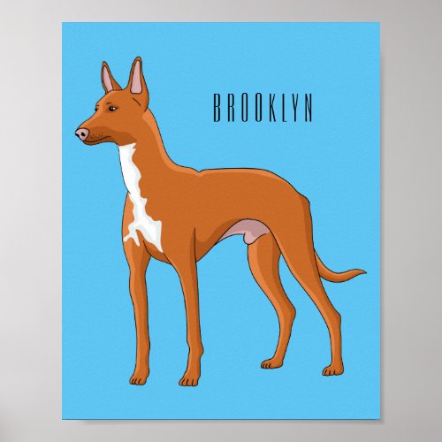 Pharaoh hound dog cartoon illustration  poster