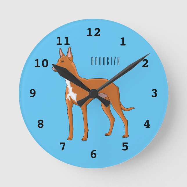 Pharaoh hound dog cartoon illustration round clock (Front)