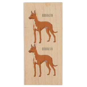Pharaoh hound dog cartoon illustration wood flash drive