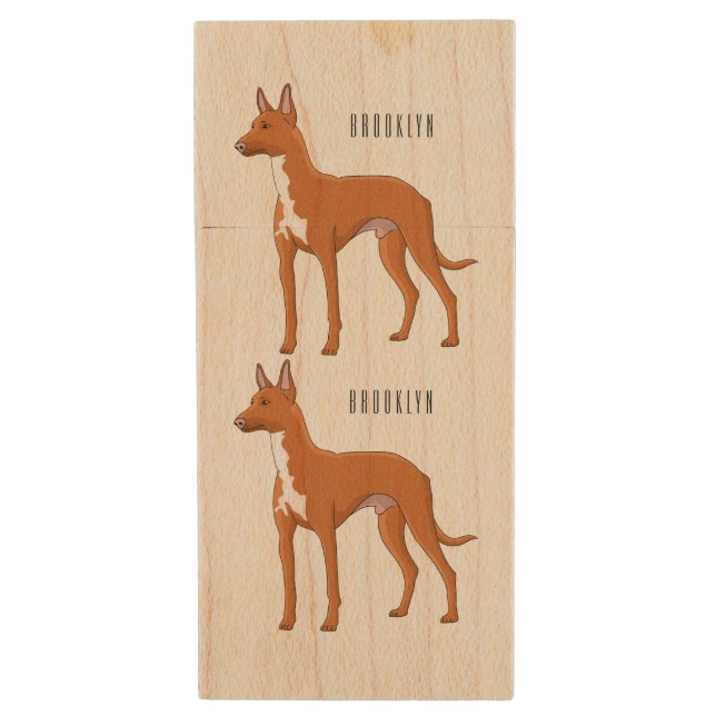 Pharaoh hound dog cartoon illustration wood flash drive (Front Vertical)