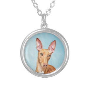 Pharaoh Hound Painting - Cute Original Dog Art Silver Plated Necklace