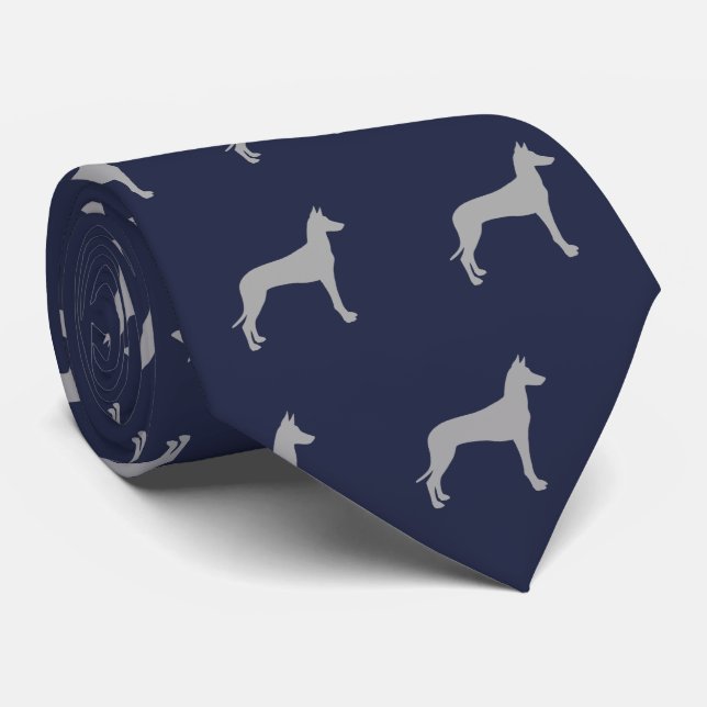 Pharaoh Hound Silhouettes Pattern Blue and Grey Neck Tie (Rolled)