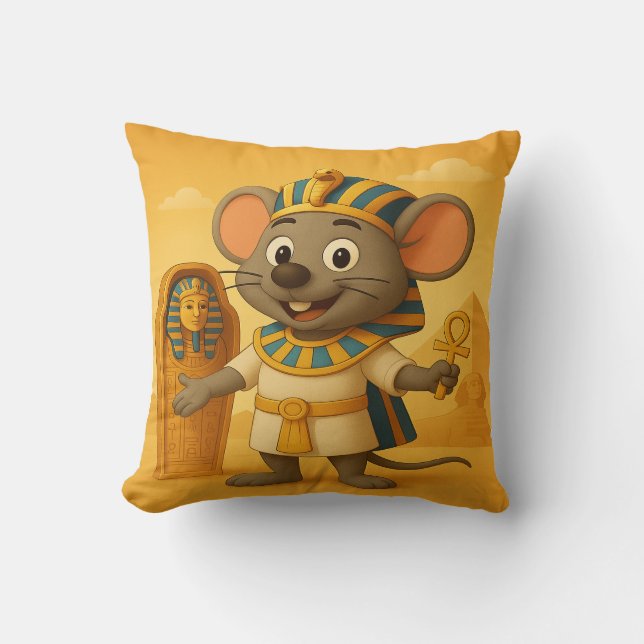 Pharaoh Mouse Cushion | Cartoon Egyptian Pyramids  (Front)