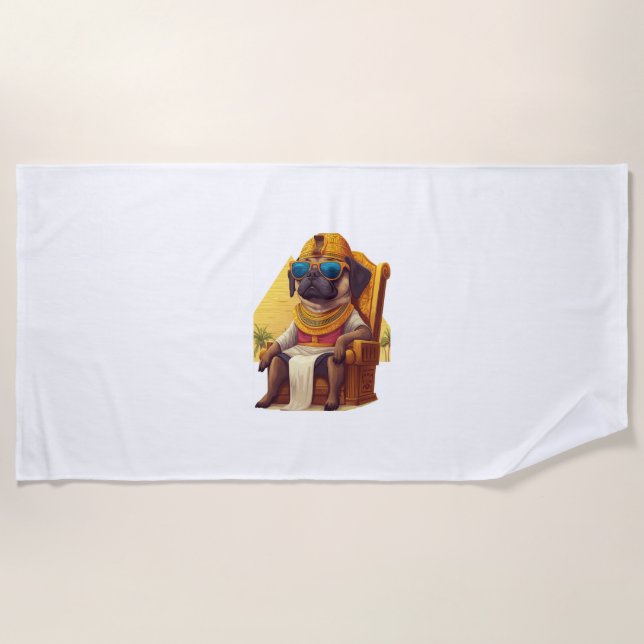 Pharaoh Pug – Ancient Egypt Dog Beach Towel (Front)