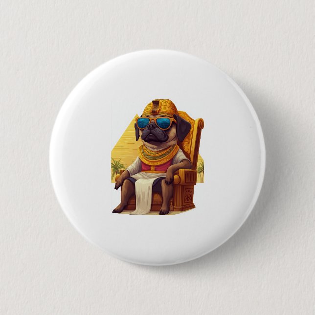 Pharaoh Pug � Ancient Egypt Dog Button (Front)