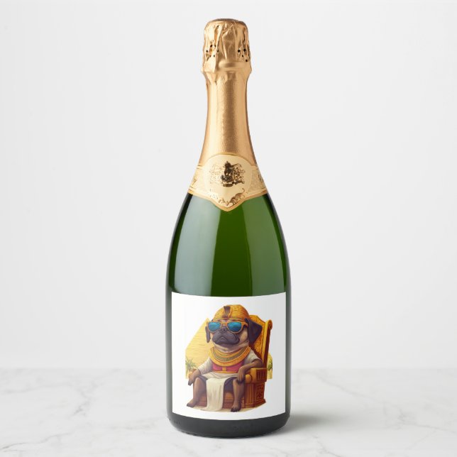 Pharaoh Pug � Ancient Egypt Dog Sparkling Wine Label (Front)