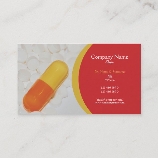 Pharmaceutical tablets medical Practitioner's Business Card (Front)