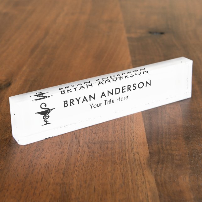 Pharmacist - Bowl of Hygeia Symbol Desk Name Plate (Side)