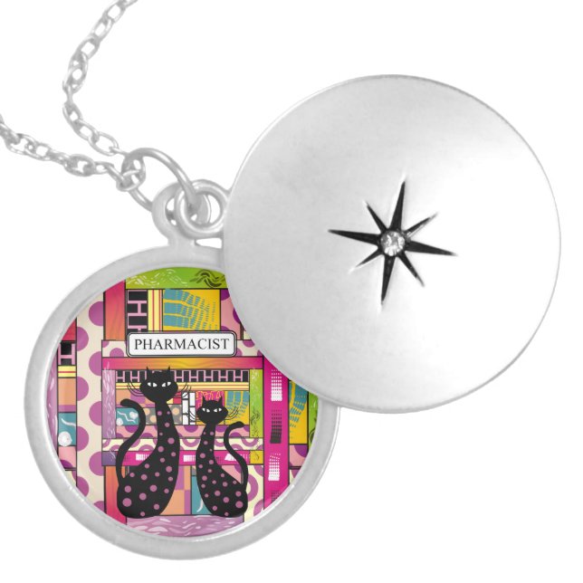 Pharmacist Cat Art Locket Necklace (Front)