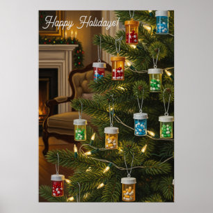 Pharmacist Christmas Tree Gift Pill Bottle Holiday Poster