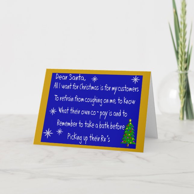 Pharmacist "DEAR SANTA" Christmas Themed Gifts Holiday Card (Front)