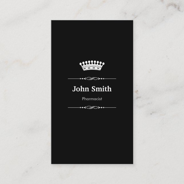 Pharmacist Elegant Royal Black White Business Card (Front)