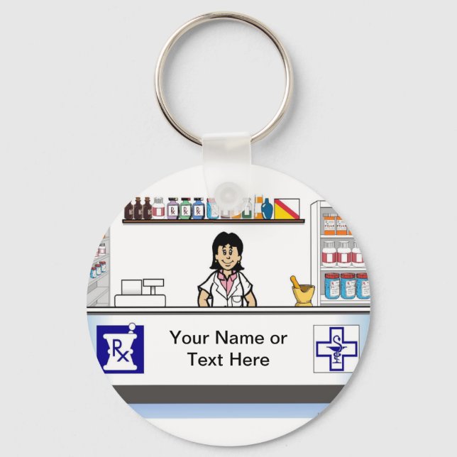Pharmacist - Female Cartoon by PrintedPerfection  Keychain (Front)