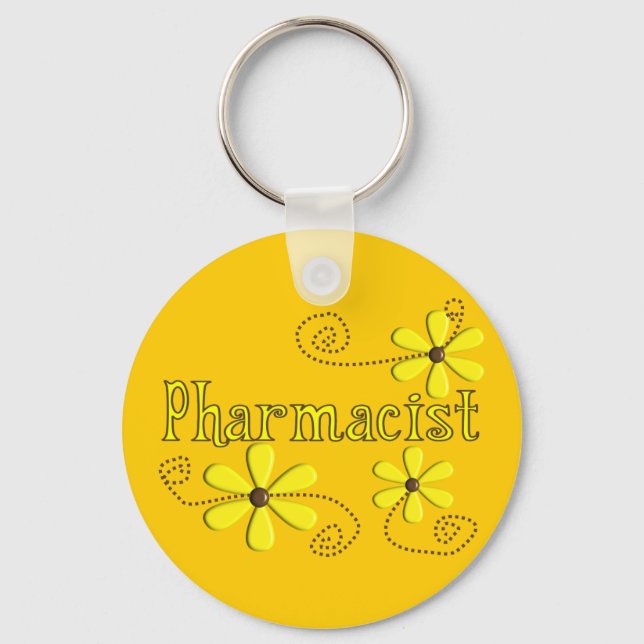 Pharmacist Gifts, Yellow Daisies Keychain (Front)