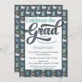 Pharmacist Graduation Party Invitation Gray Aqua (Front/Back)