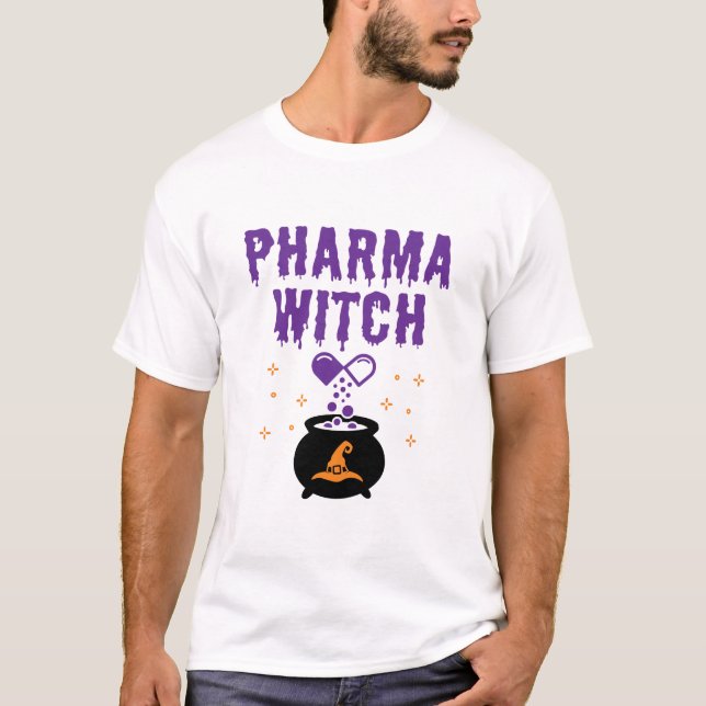 Pharmacist Halloween Pharmacy Tech Pharma Witch T-Shirt (Front)