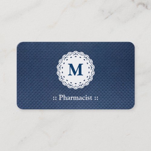 Pharmacist Lace Monogram Blue Pattern Business Card