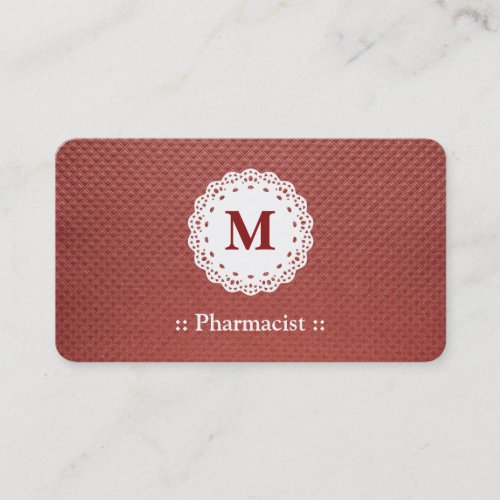 Pharmacist Lace Monogram Maroon Business Card