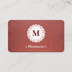 Pharmacist Lace Monogram Maroon Business Card