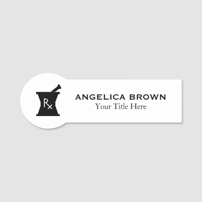 Pharmacist Mortar Pestle Logo Name Tag (Front)