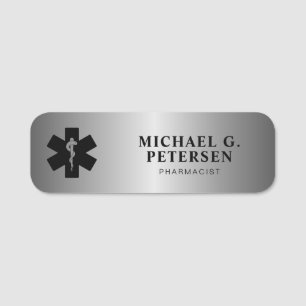 Pharmacist name title pharmacy silver magnetic tag
