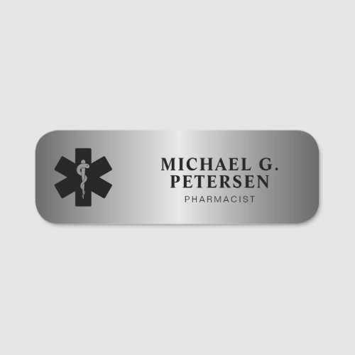 Pharmacist name title pharmacy  silver magnetic tag