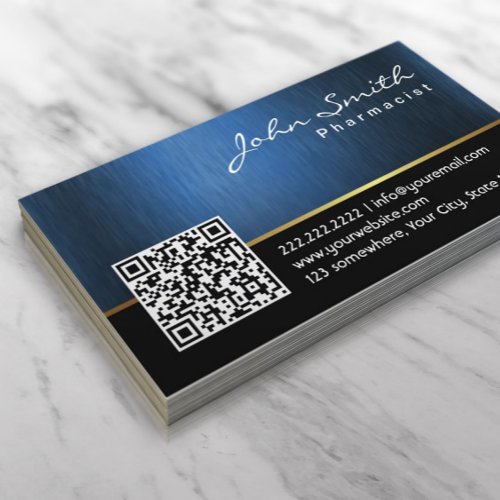 Royal Blue QR code Pharmacist Business Card
