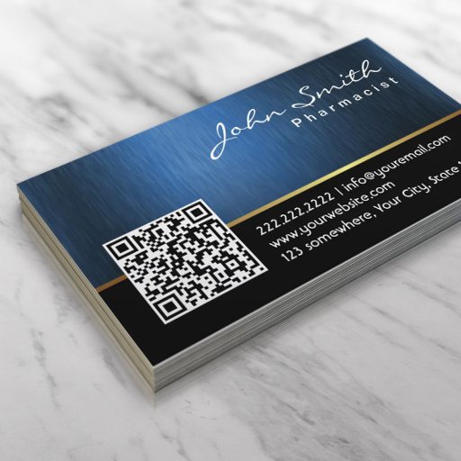 Customizable Royal Blue QR code Pharmacist Business Card