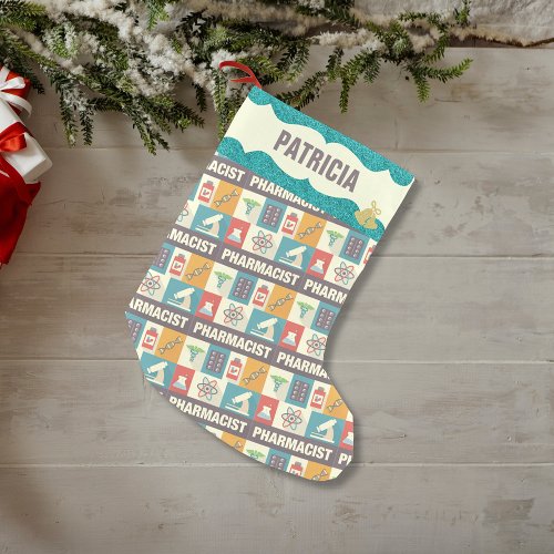 Pharmacist Occupation  Faux Teal Glitter Small Christmas Stocking