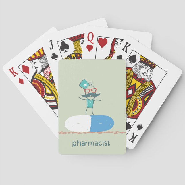 Pharmacist on Blue Pill Capsule Poker Cards (Back)