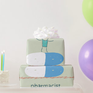 Pharmacist on Blue Pill Capsule Wrapping Paper