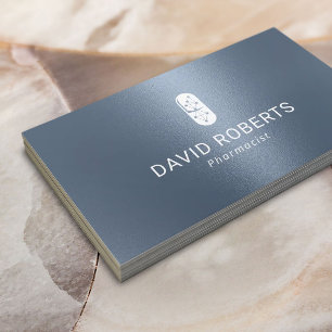 Pharmacist Pill Logo Professional Dusty Blue Business Card