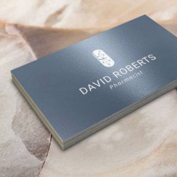 Pharmacist Pill Logo Professional Dusty Blue Business Card by cardfactory at Zazzle