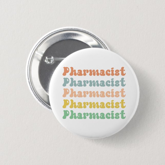 Pharmacist Retro Groovy Pharmacy Button (Front & Back)