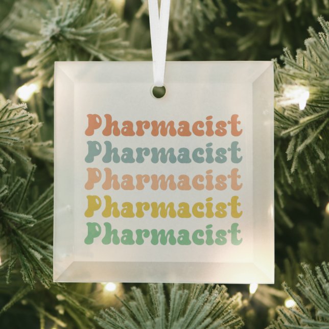 Pharmacist Retro Groovy Pharmacy Glass Ornament (Insitu)