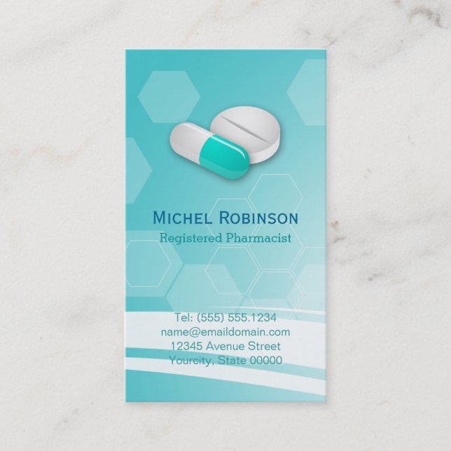 Pharmacist - Simple Elegant Hexagonal Tablet Pills Business Card (Front)