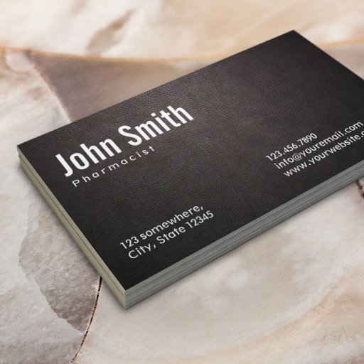 Customizable Stylish Dark Leather Pharmacist Business Card