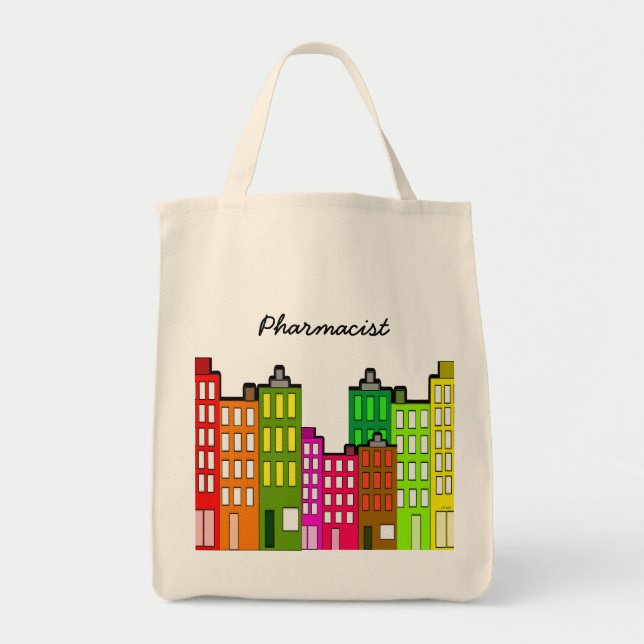 Pharmacist Tote Whimsical Retro Buildings Art Bag (Front)